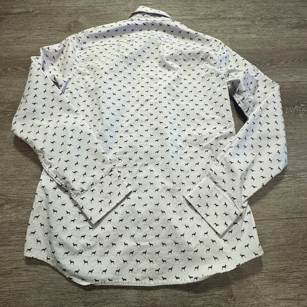 Banana Republic Shirt Mens S White Cotton Tech Stretch Dog Print Slim Flex Fit